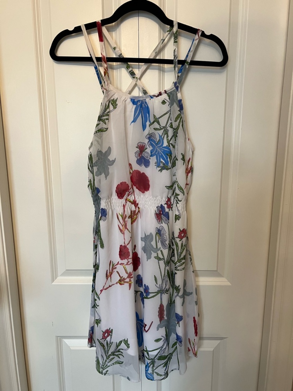 Lagaci White Floral Print Dress with Blue and Green Accents